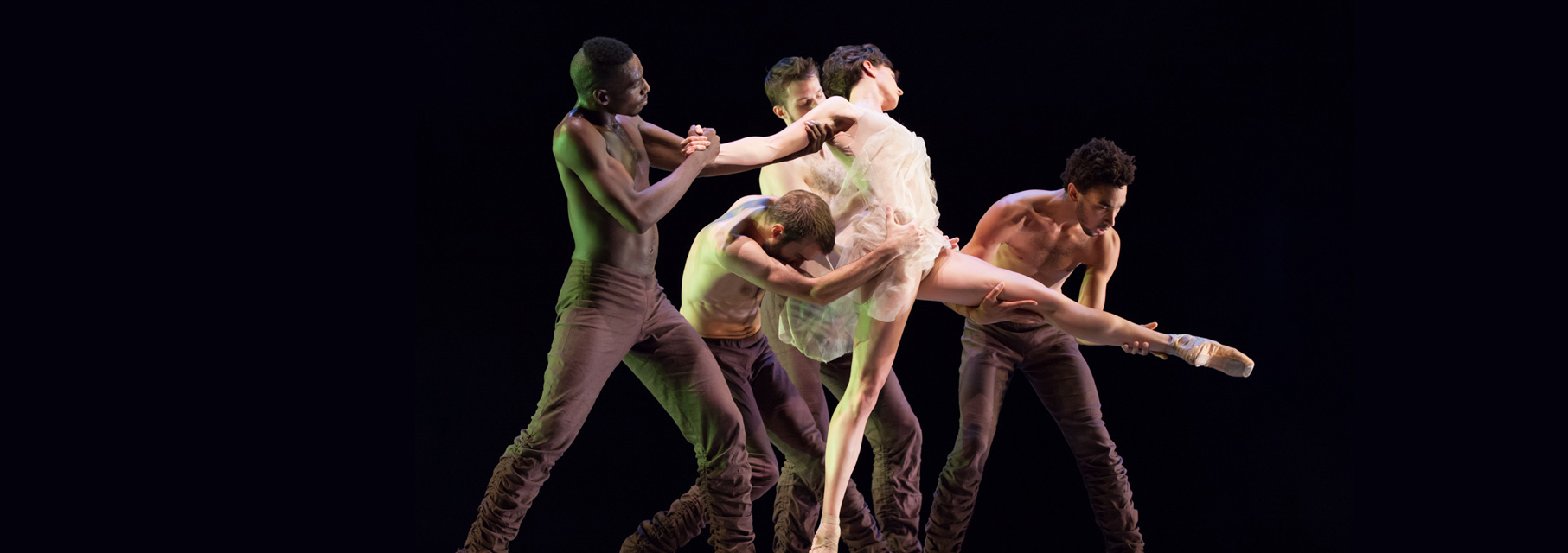 LINES Ballet company artists on stage performing in Alonzo King's WRITING GROUND