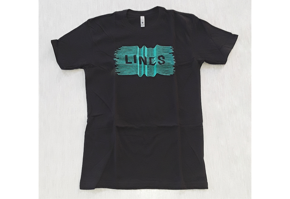 Black T-shirt with teal artwork