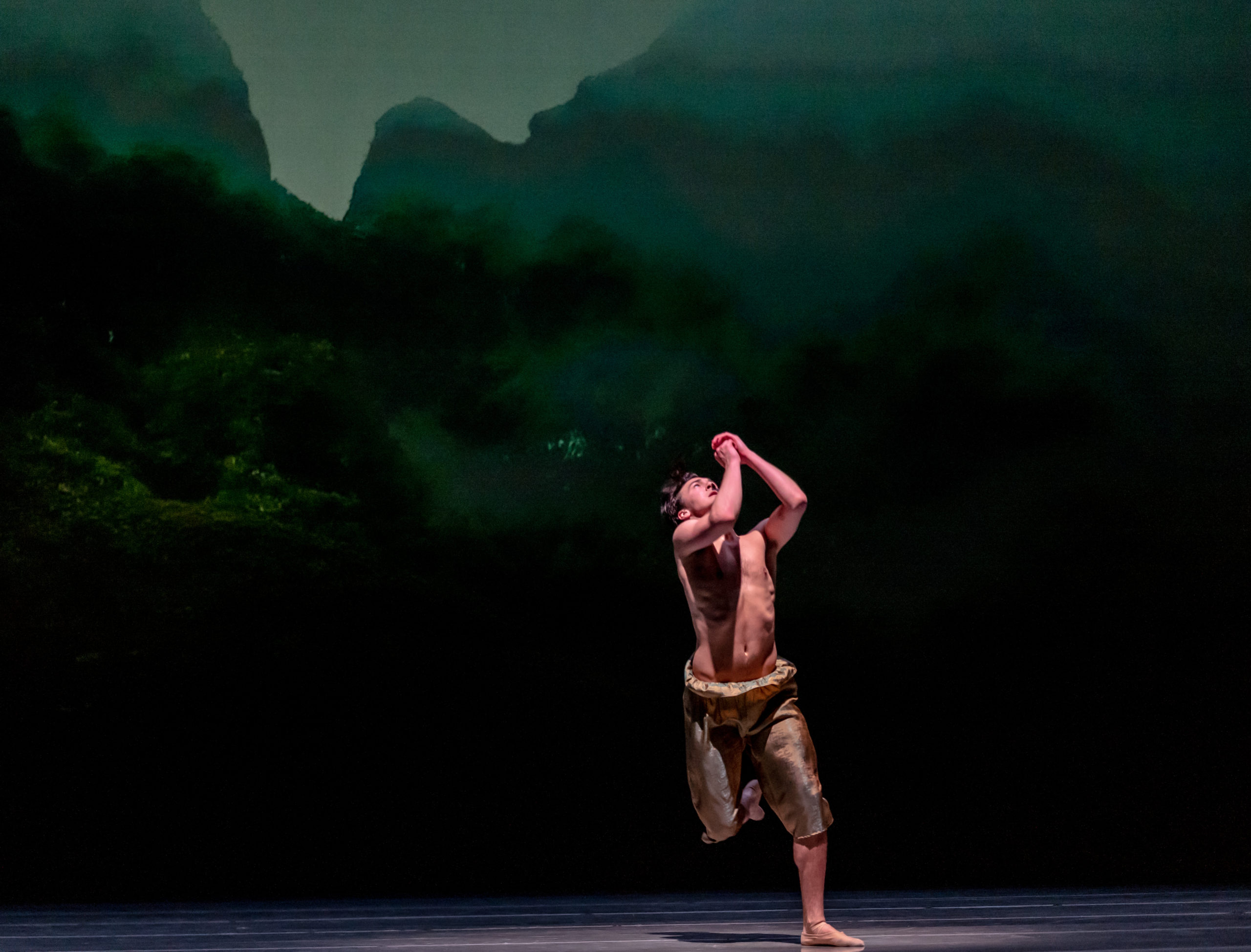 LINES Ballet company artist James Gowan performing on stage in Alonzo King's POLE STAR