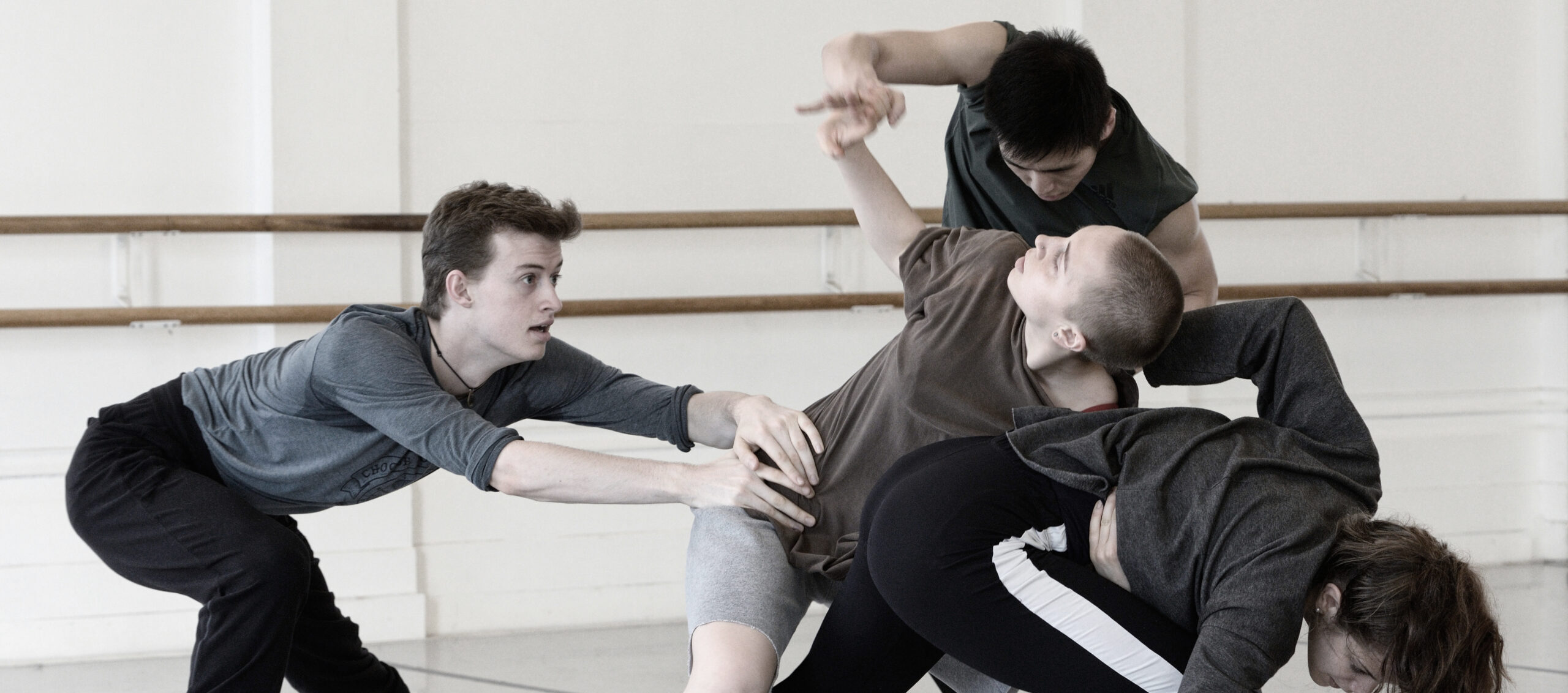 Former LINES Training Program students rehearsing choreography at LINES Dance Center by Gioconda Barbuto for their 2018 Spring Showcase