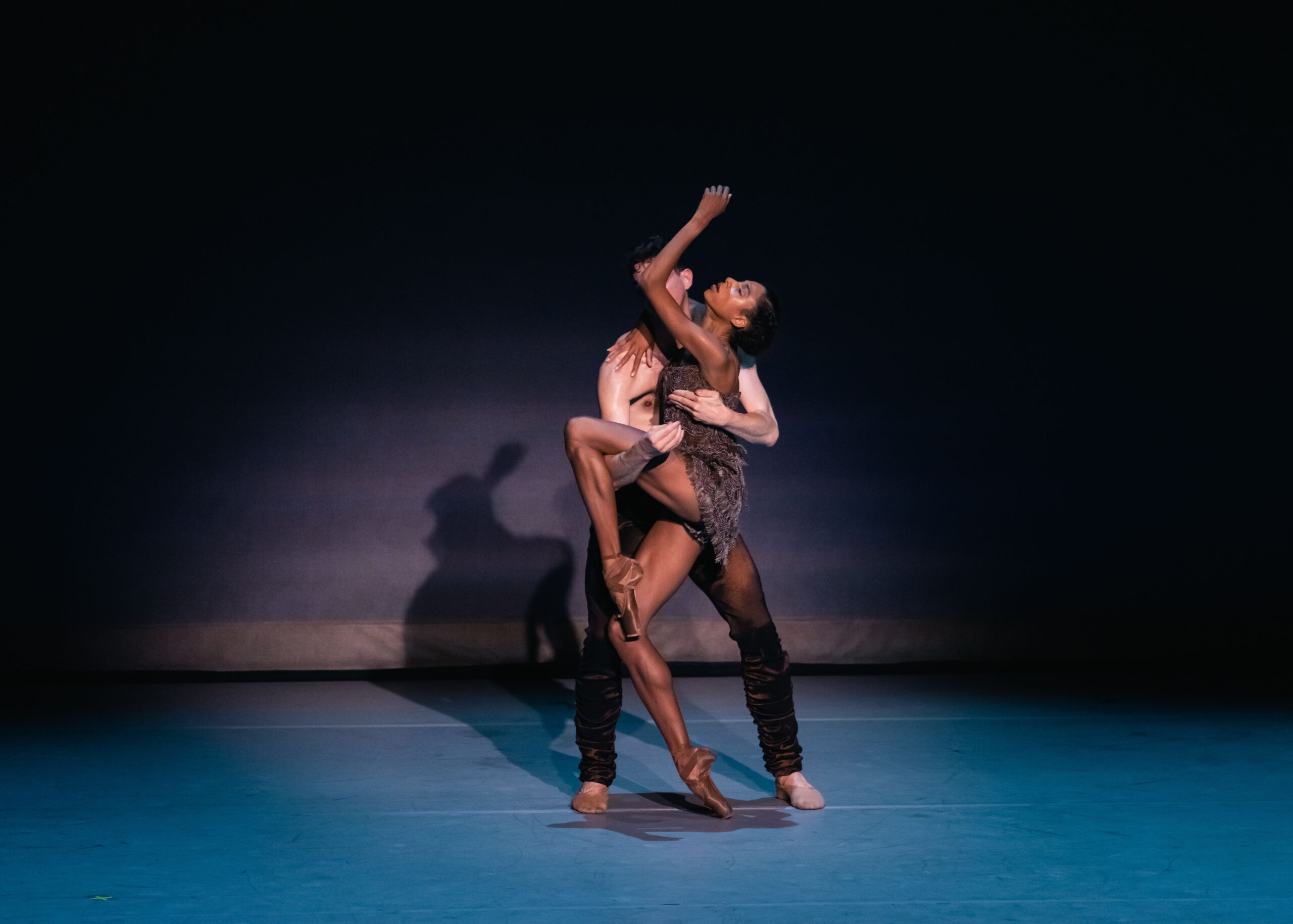 Alonzo King LINES Ballet dancers Adji Cissoko and Shuaib Elhassan on stage performing n Alonzo King's "Deep River"