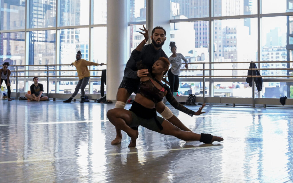 Ailey dancers James Gilmer and Coral Dolphin rehearsing Alonzo King's "Following the Subtle Current Upstream"