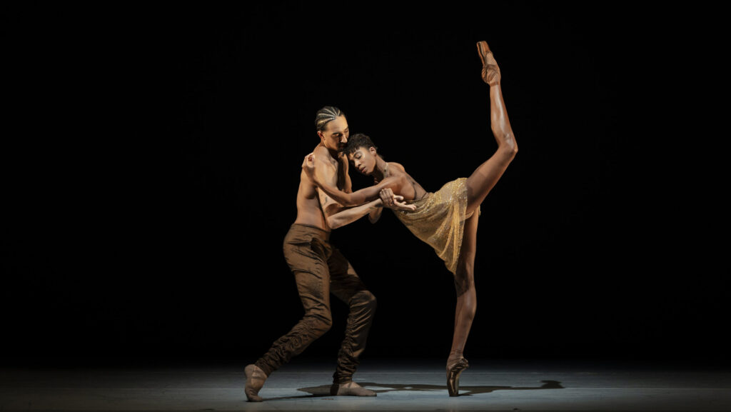 LINES Dancers Adji Cissoko and Shuaib Elhassan performing on stage; imagery for LINES Ballet at Vail Dance Festival's Opening Night