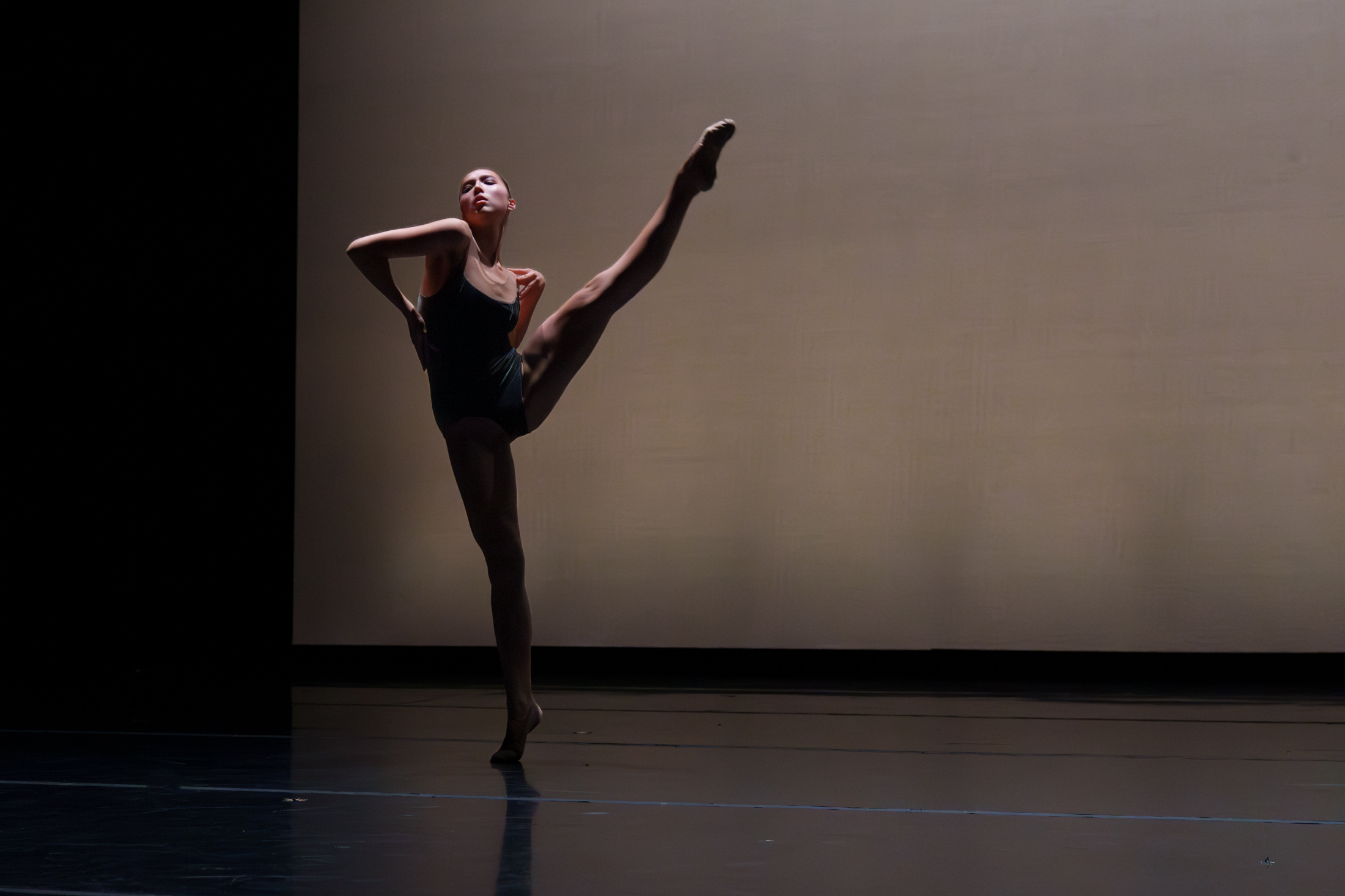 A former Alonzo King LINES Ballet Pre-Professional Summer Program student performing on stage during the 2023 Showcase